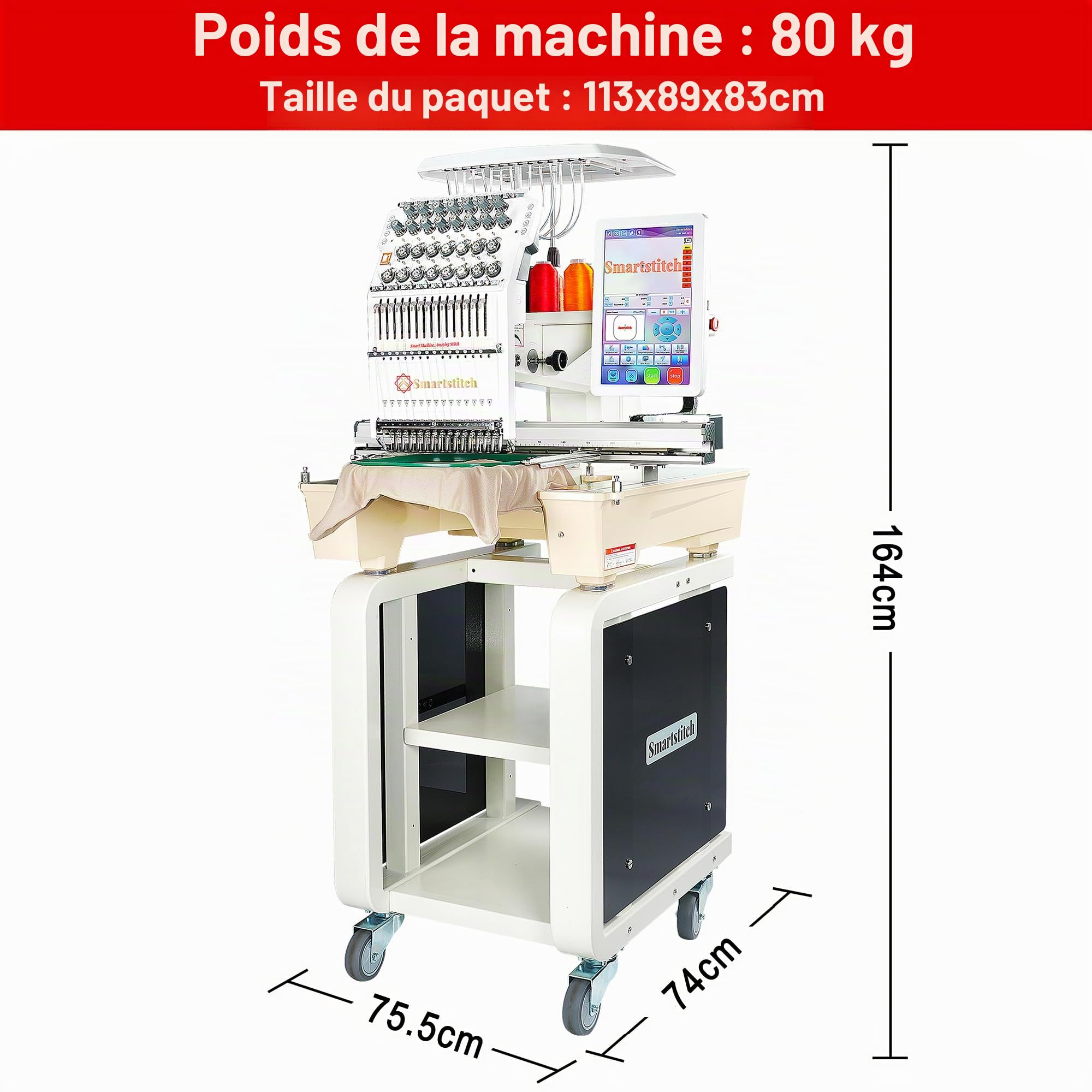 Smartstitch S-1501 Machine à Broder Ultra Beast 15 Aiguilles,Vitesse Max 1200SPM,Écran Tactile 12",WiFi disponible,Zone de Broderie 20x14"(51x36cm),Capable de Broder sur Tissus Plats,Chapeaux,T-shirts
