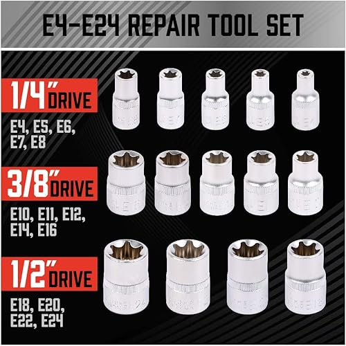 Miniatura 2 de SEDY E-TORX Juego de llaves de vaso de 14 piezas – Juego de llaves Torx hembra de primera calidad, enchufes Torque Star definitivos, enchufes Torx
