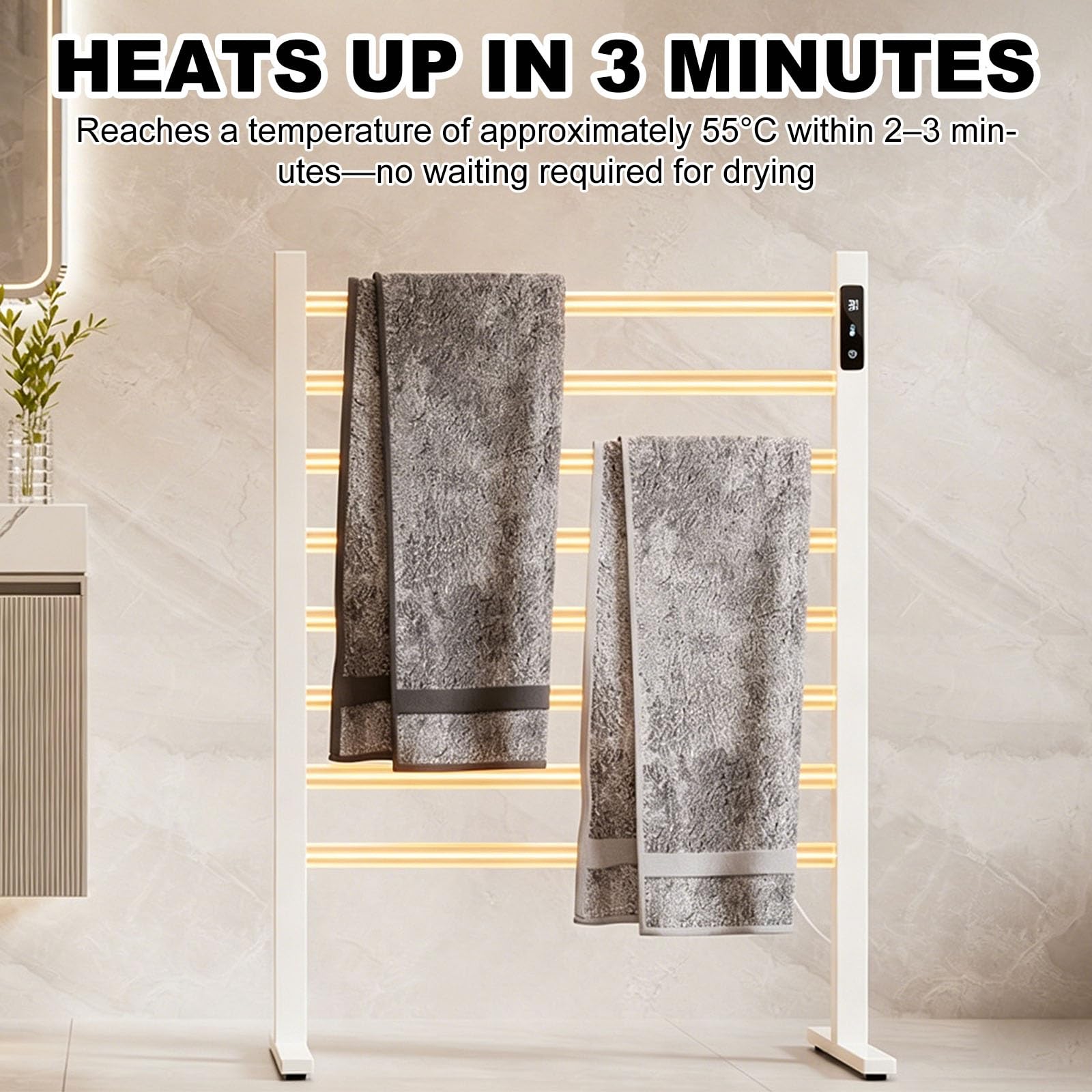 Genérico Calientatoallas, Toallero Eléctrico Calefactable De 150 W, Calientatoallas De Pie con Temporizador Y Control De Temperatura, Toallero Calefactable De Aluminio para Baño