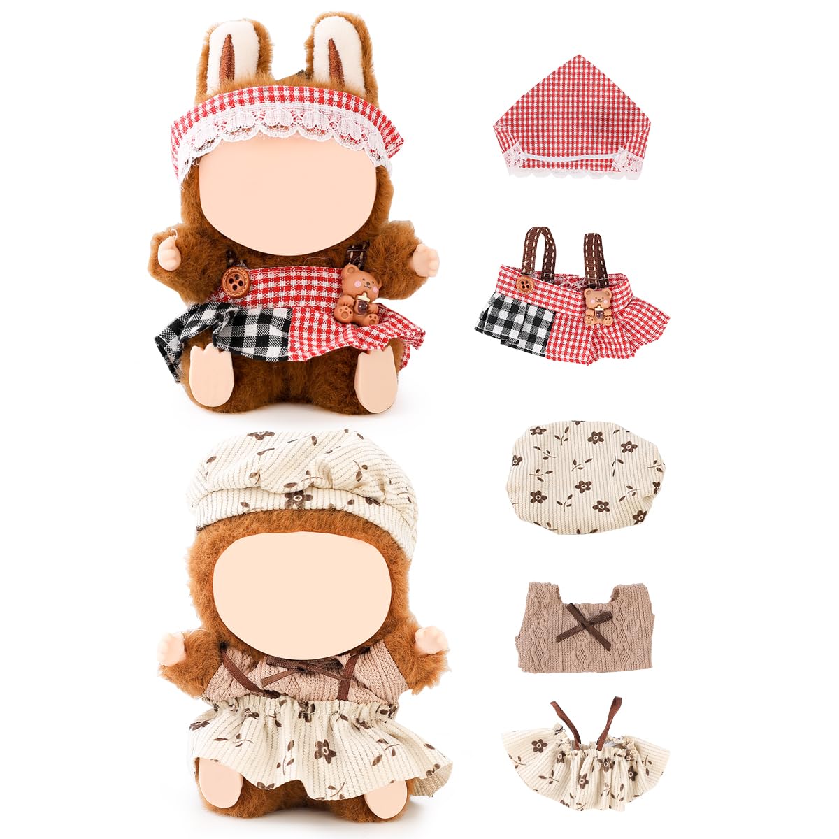 (2 Pack) XMBYGY Clothes for Labubu (for 17/15cm Standing/Sitting Doll) (NO Doll) - Clothes Accessories Dress up for Dolls Included Figures Clothes Skirt and Hat for Girls and Woman (LB57+LB20)