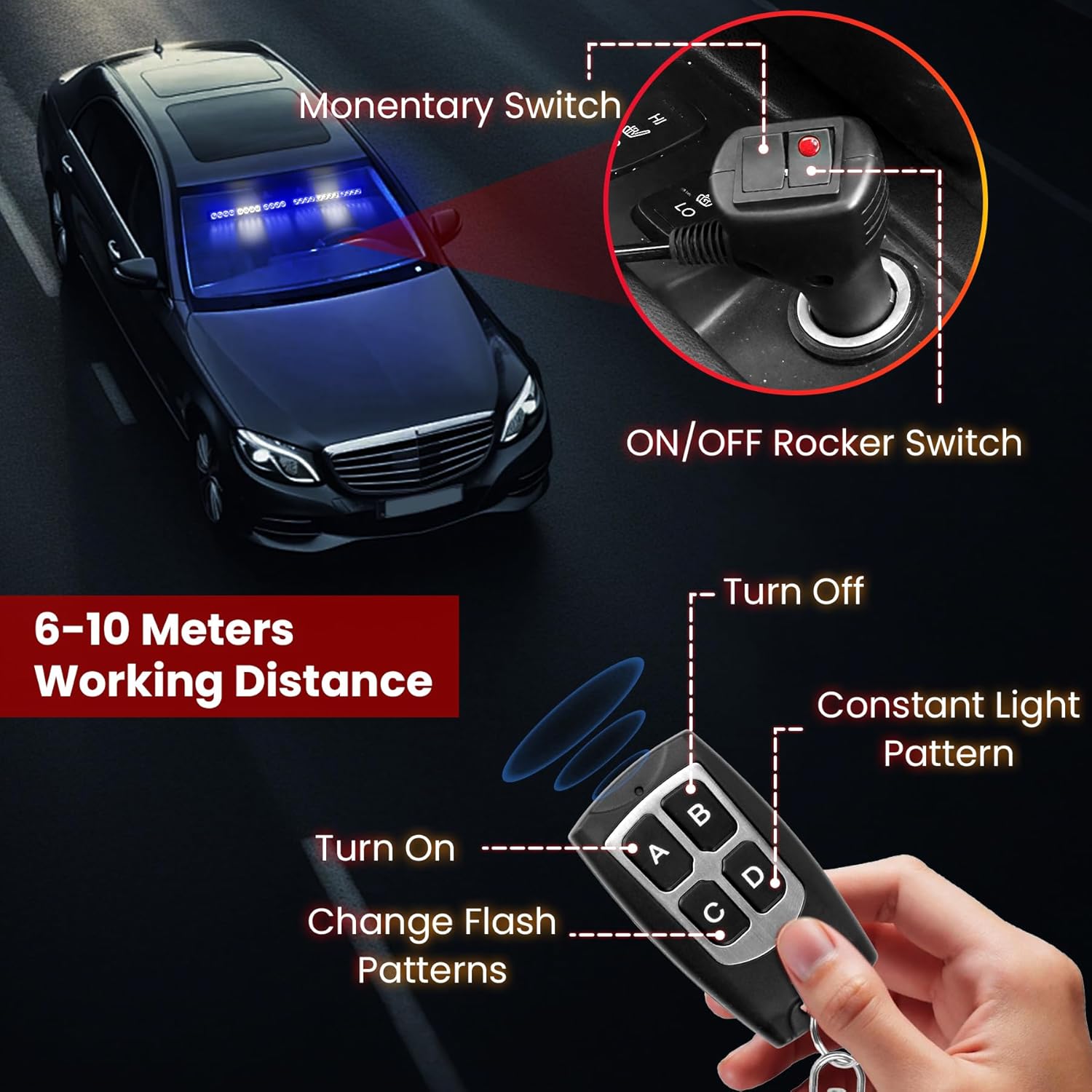 Blue White LED Emergency Lights for Vehicles First Responder Strobe Lights Bar for Firefighters Police Trucks Blue and White 23 Flash Patterns 2pcs 12.8 inch Wireless Remote Control Warning Lights