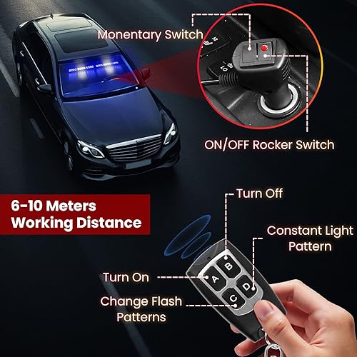 Miniatura 3 de Barra de luces estroboscópicas de emergencia 2 en 1 para bomberos, policía, bomberos, camiones, azul y blanco, 23 patrones de flash, 2 unidades,