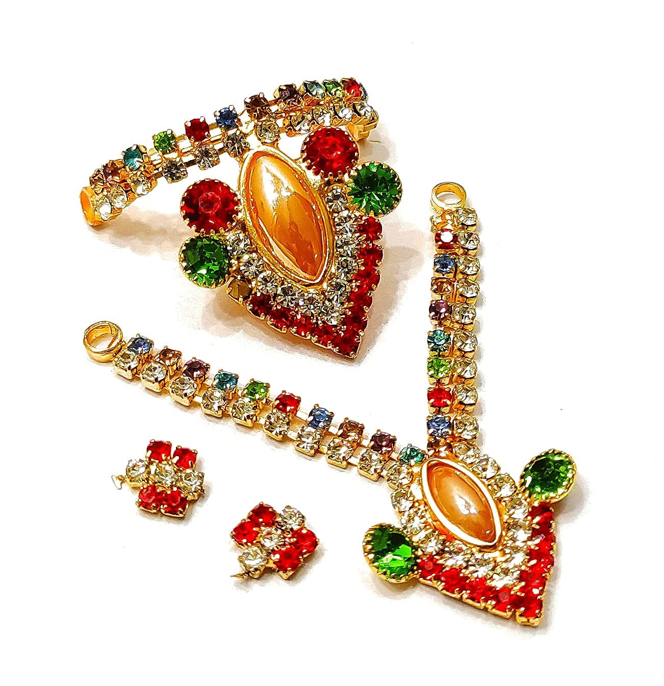 Laddu Gopal Handmade Golden Mukut, Necklace, (4-5 Size) Krishna Jewellery Set | Ornaments for God/Devi Maa/Radha Rani/Laddu Gopal Diamond Shringar Set