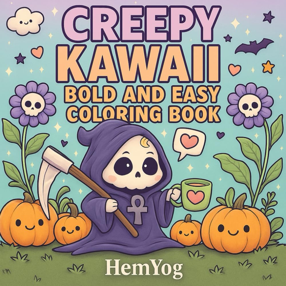 Creepy Kawaii Bold and Easy Coloring Book for Teens, and Adults: Fun and Cute Spooky Pages with Big Lines for Easy Coloring: Cute and Spooky Pastel ... and Bold Line Art Pages for Coloring