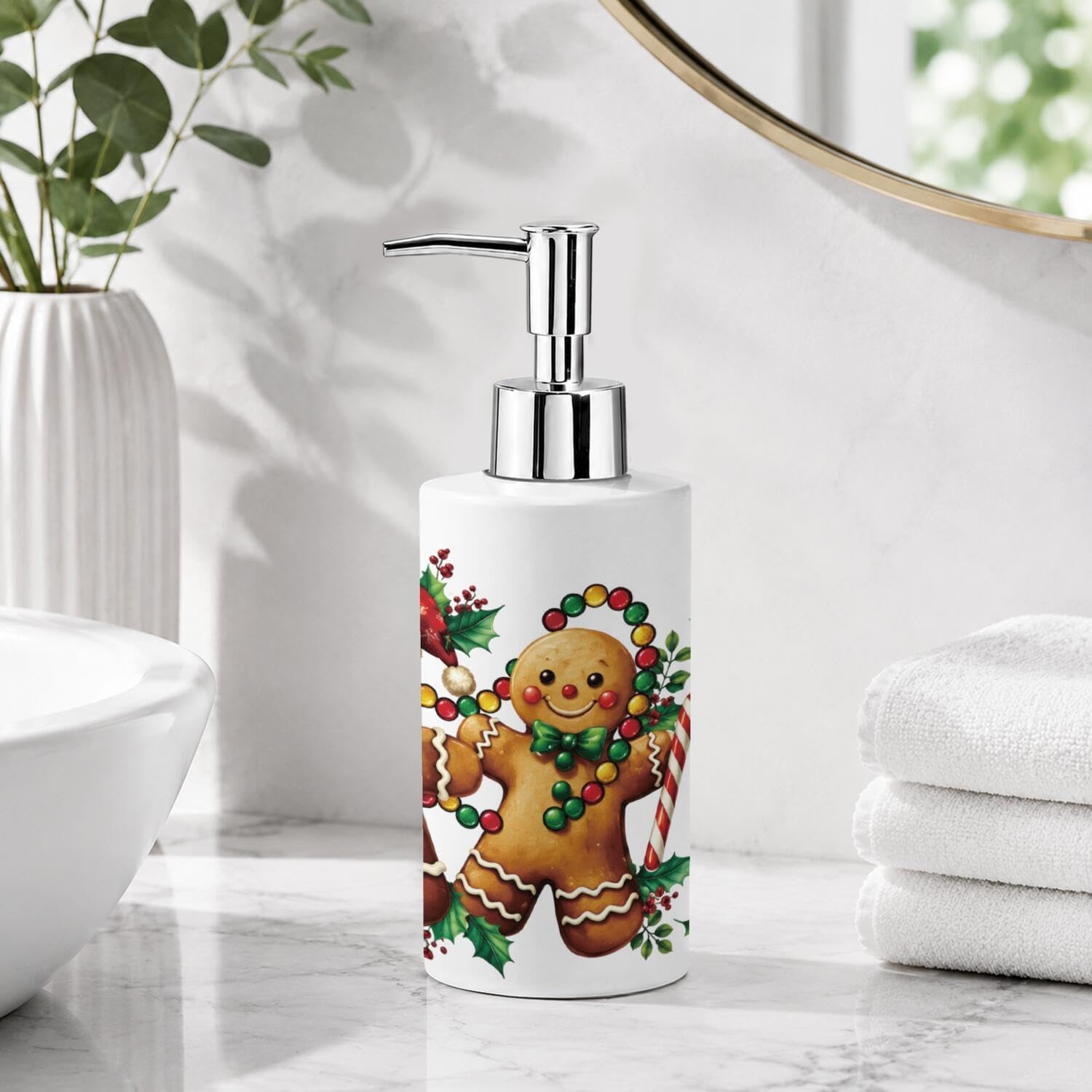 Christmas Tree Glass Soap Dispenser with Metal Pump, Winter Festive Liquid Hand Soap Container Bottle for Bathroom Countertop, Kitchen Sink, Holiday Home Decor Accessories, 12 Oz image 3