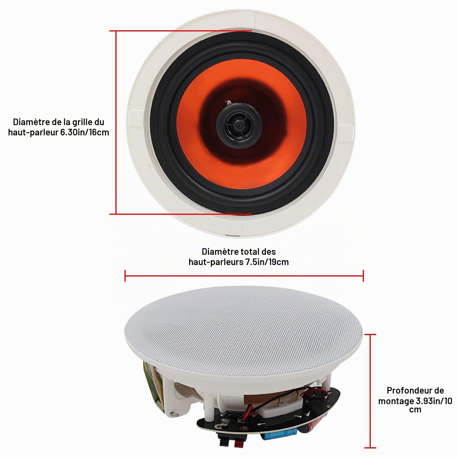 Herdio Enceintes Plafond Bluetooth 600 Watts 6,5 Pouces 4 Haut-parleurs