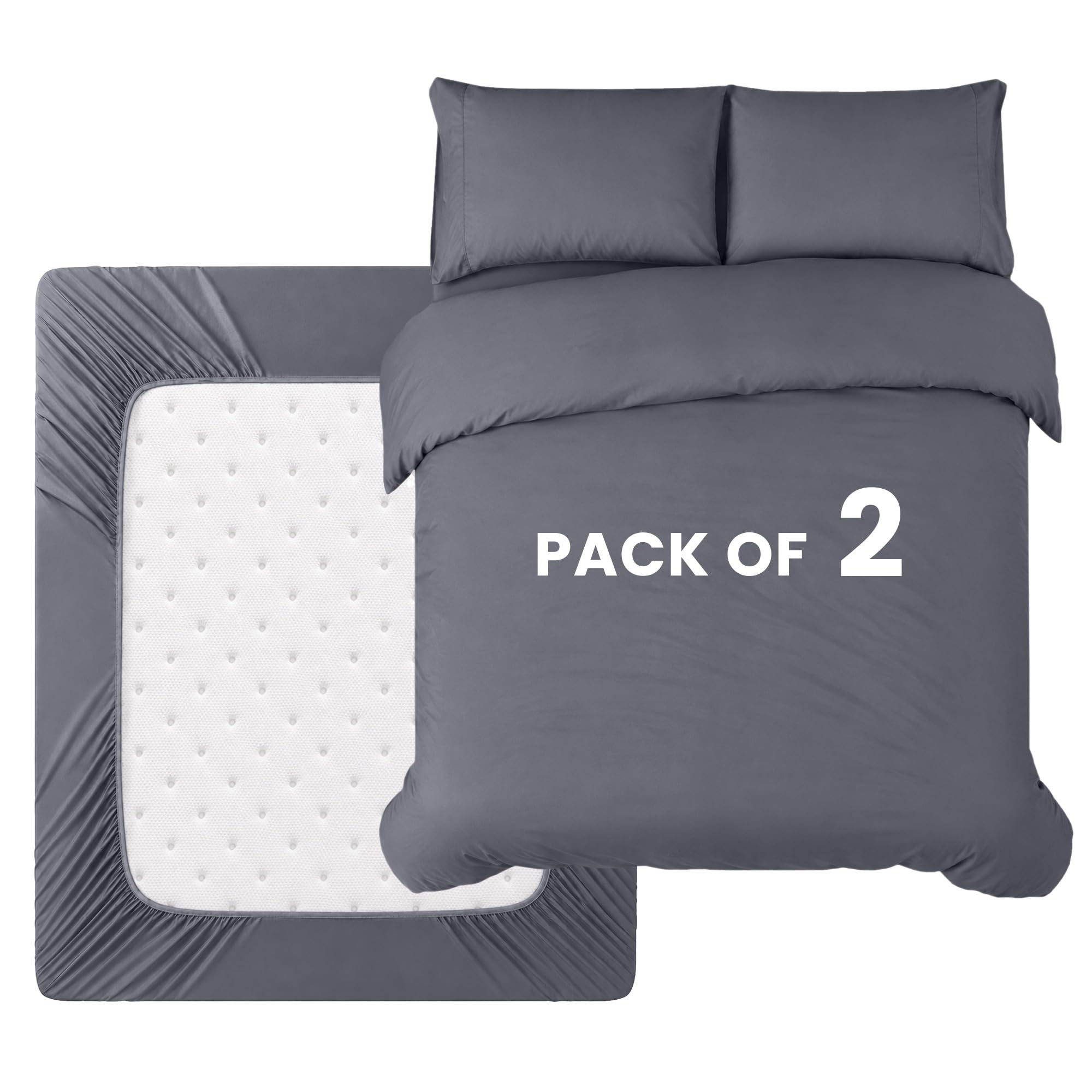 BEDIO Super King Duvet Cover Set – Pack of 2- Soft Double Brushed Microfibre Polyester - Bedding Quilt Cover Set, with Pillow case (Grey)