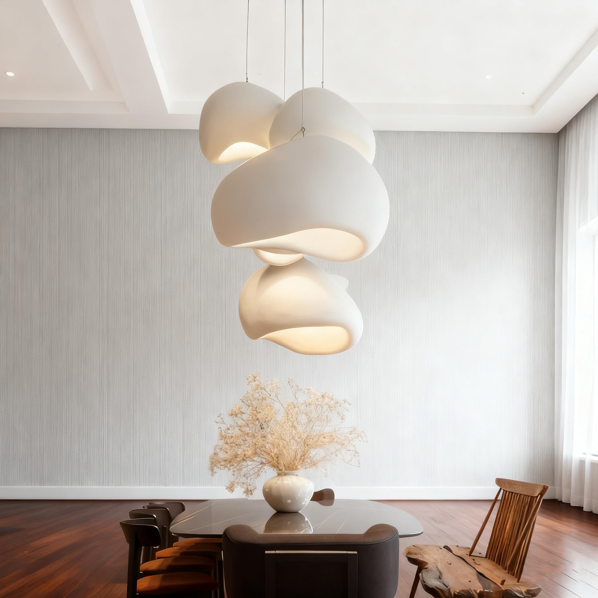 40cm moderne suspension E27 blanc Shell suspension pour restaurant Wabi Sabi plafonnier Japon Wabi Sabi style nid d'oiseau forme éclairage lampe île de cuisine lampe couloir salle à manger