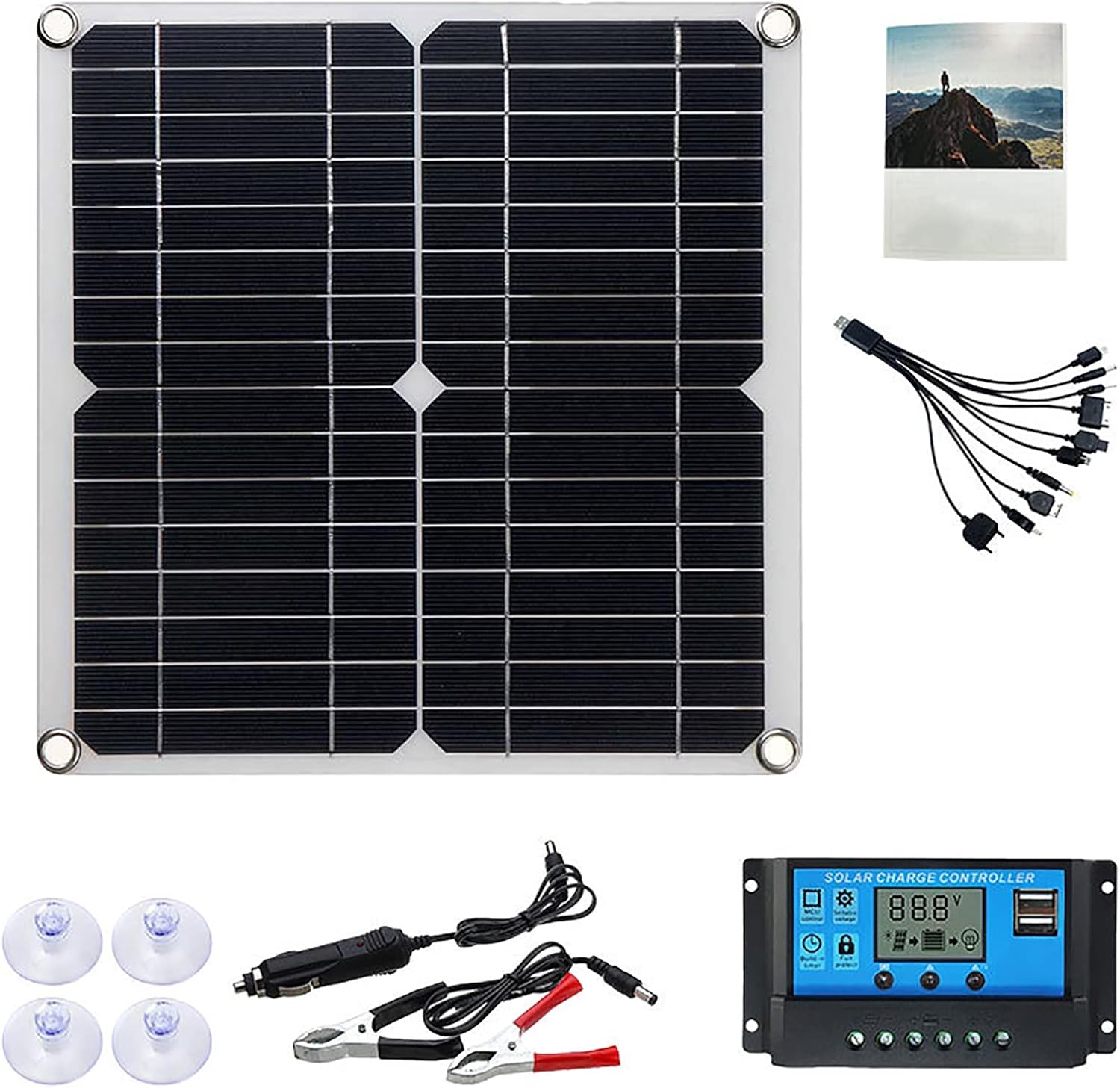 Pannello Solare Monocristallino 20W 21V - Con Pinze A Morsetto, Per Campeggio E Emergenze