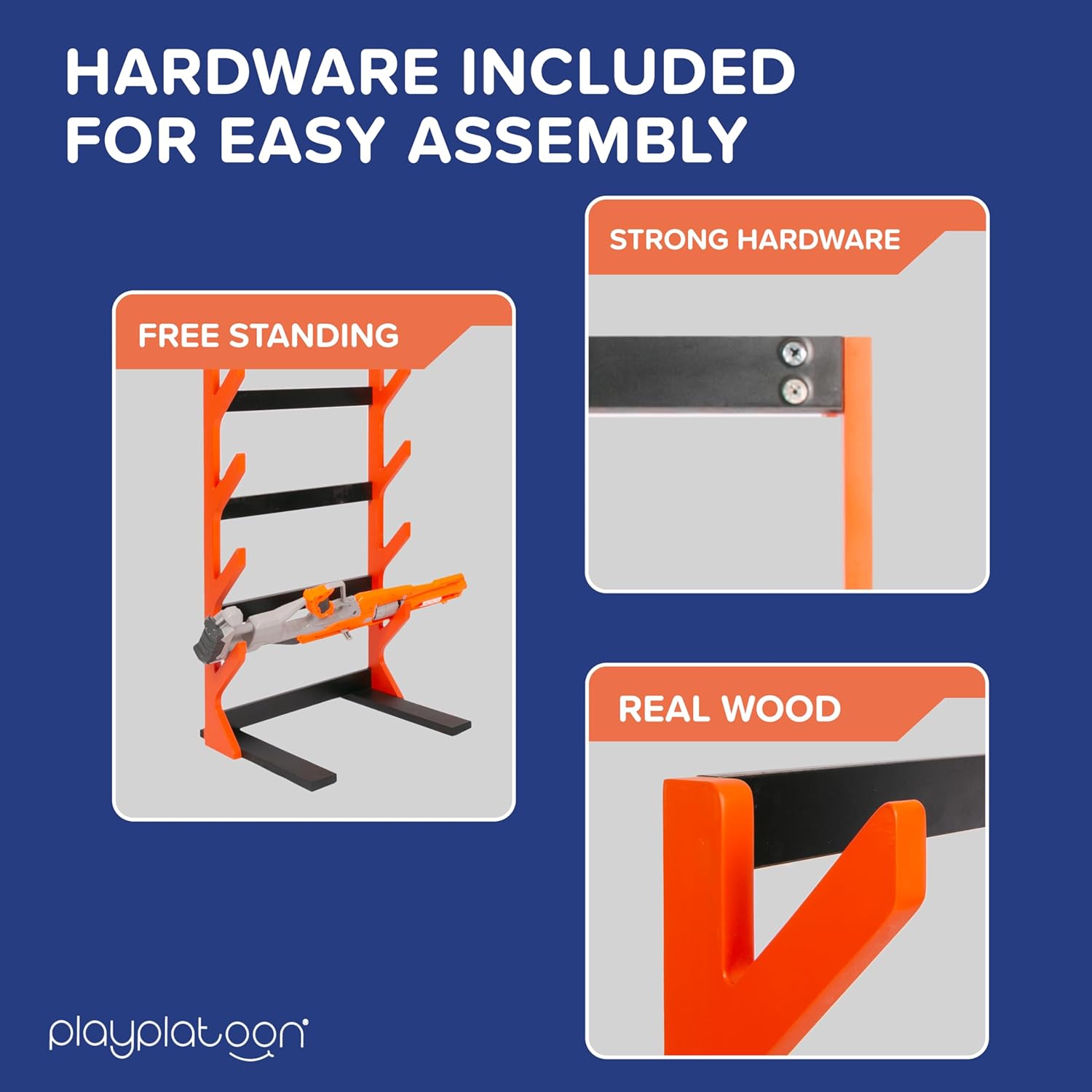 Play Platoon Storage Rack for Nerf Gun Storage & Nerf Accessories - 48x18 in. Six Toy Gun Storage Organizer Stand with Display Shelf for Large Rifle, Sniper & Blaster, Freestanding