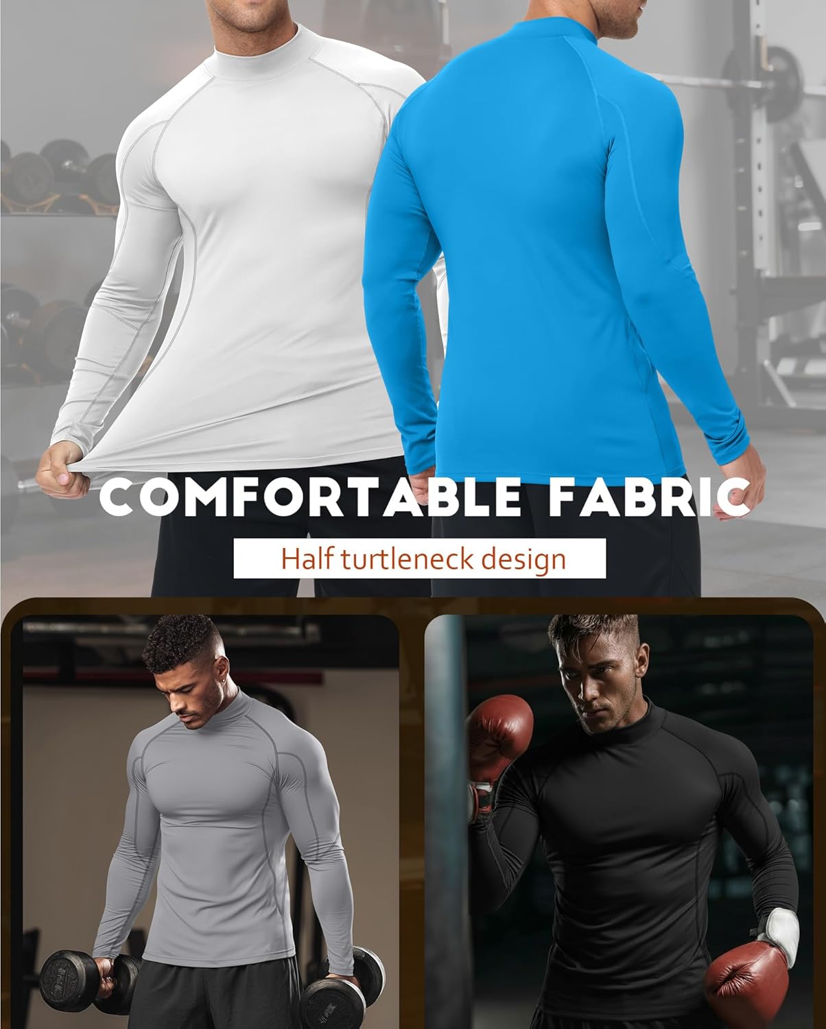 4 Pack Men's Compression Shirts Mock Neck Long Sleeve Workout Turtleneck Raglan Athletic Slim Fit Base Layer Tops - Image 5