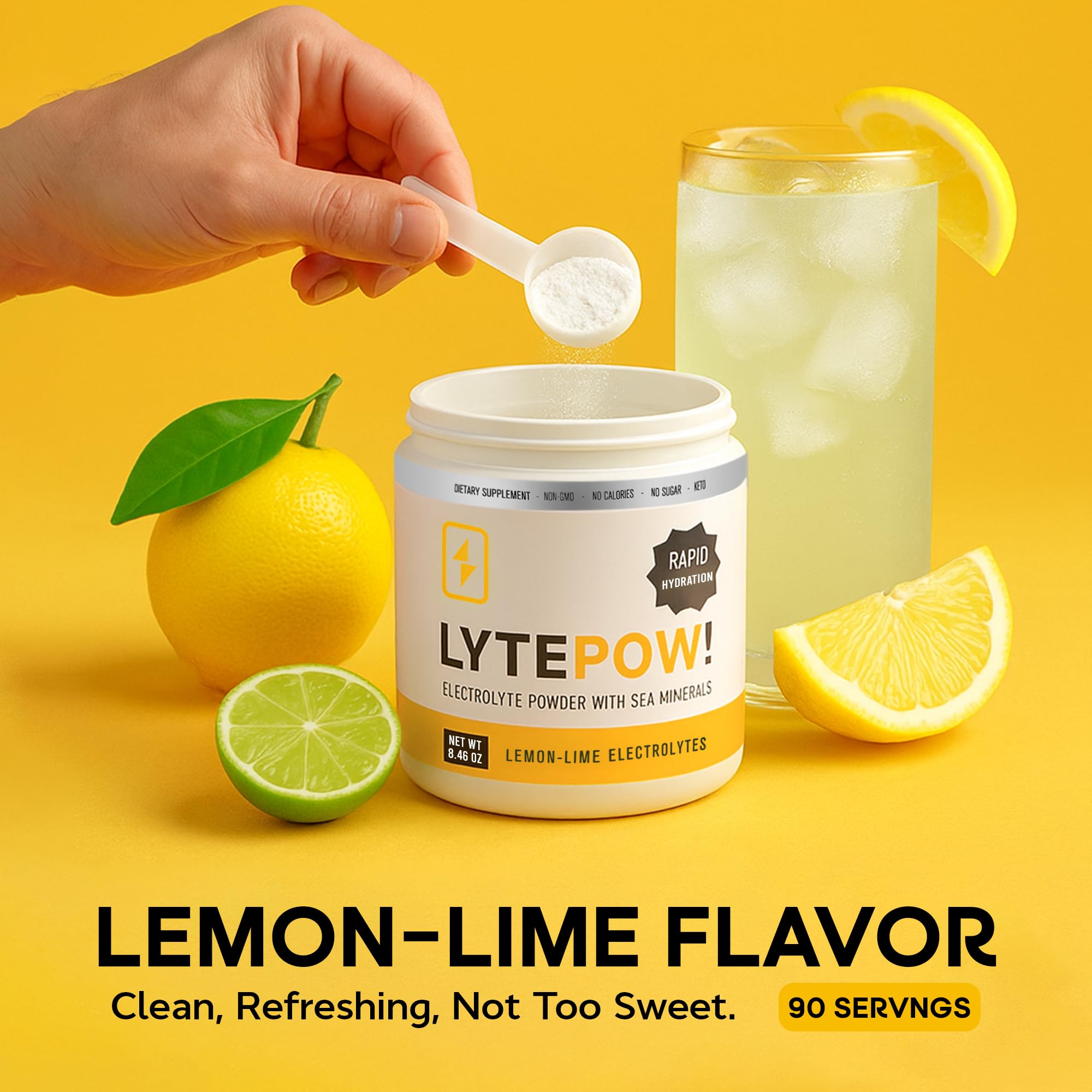 LyteLine Electrolytes Powder - Sea Minerals - Lemon-Lime Hydration Supplement - 90 Servings - Non-GMO, No Calories, No Sugar - Delicious Keto Replenishment Drink Mix - Perfect for Exercising