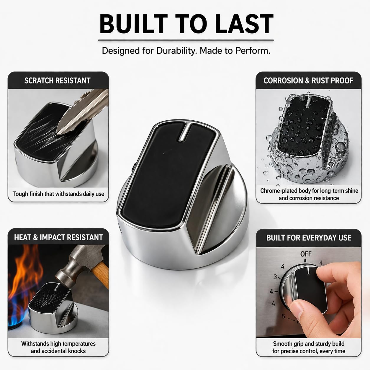 Everflame Gas Stove Knobs - Shiny Chrome (Pack of 3) -5