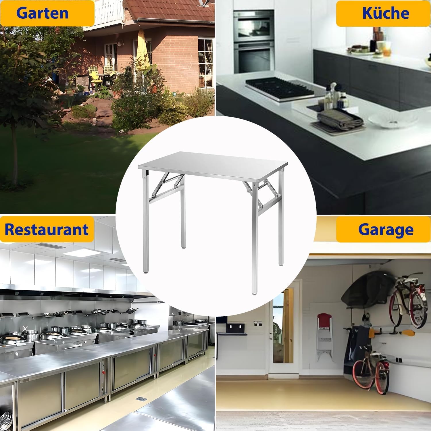 Edelstahl Küche Arbeitstisch Tisch,Folding Table 100x60cm, für Lebensmittelzubereitung Küche & Ablagefläche Multifunktionale Gastro Zubereitungstisch Grilltisch