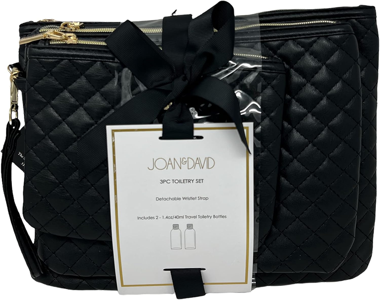 Joan & David 3 piece Black Toiletry Case Travel Bag Top