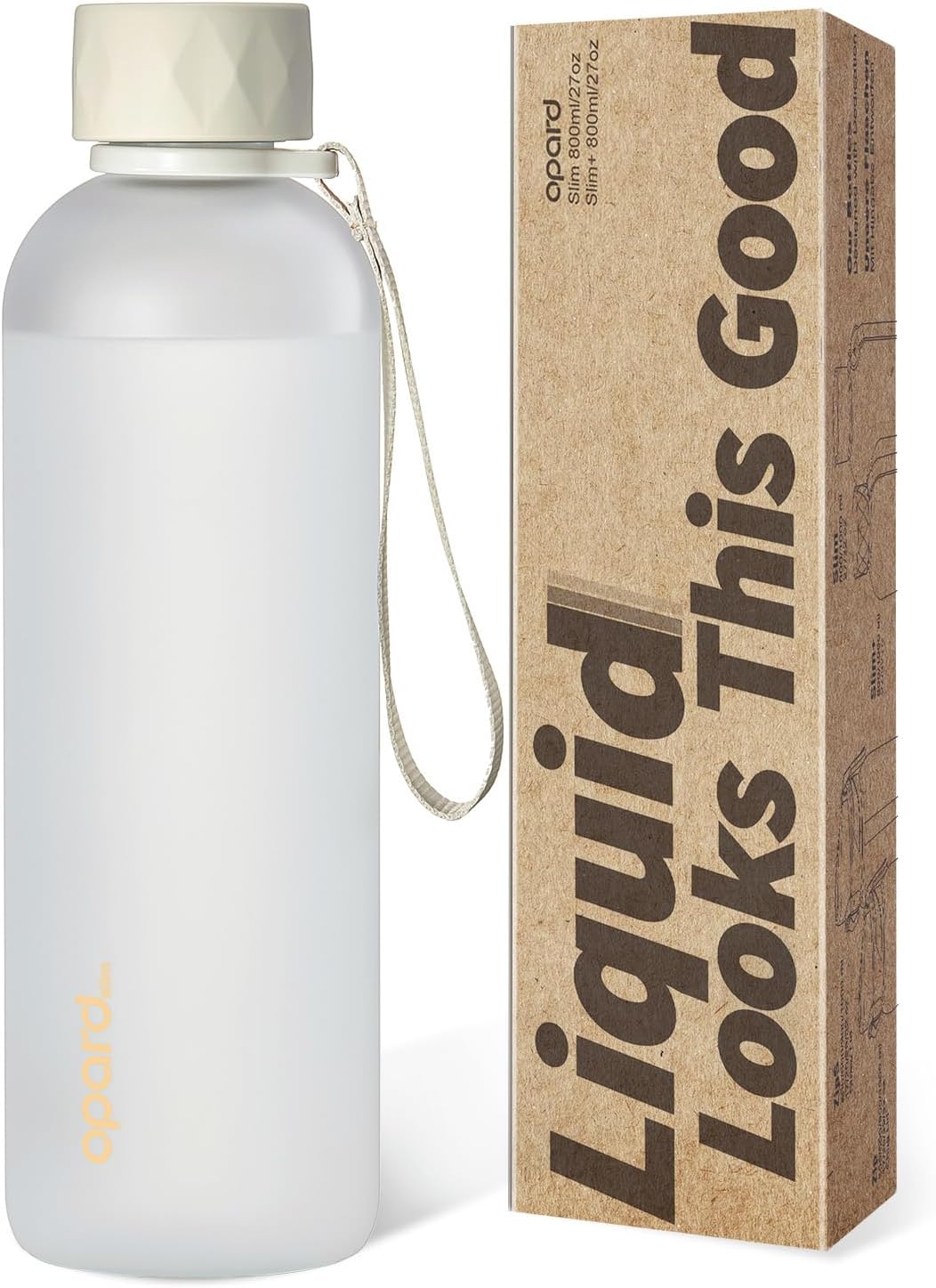 Opard Slim Pro Water Bottle 27oz, Plastic Water Bottle BPA-Free, Facetted Rubberized Grip-Texture Monocap, Leakproof Screw Top, Cream White, Reusable for Travel School Sport Gym Hiking