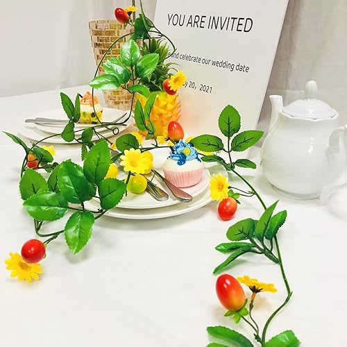 Miniatura 4 de Guirnalda de vid artificial de tomate cherry y flores de 6.6 pies para colgar en San Valentín, boda, cumpleaños, jardín, festival, decoración