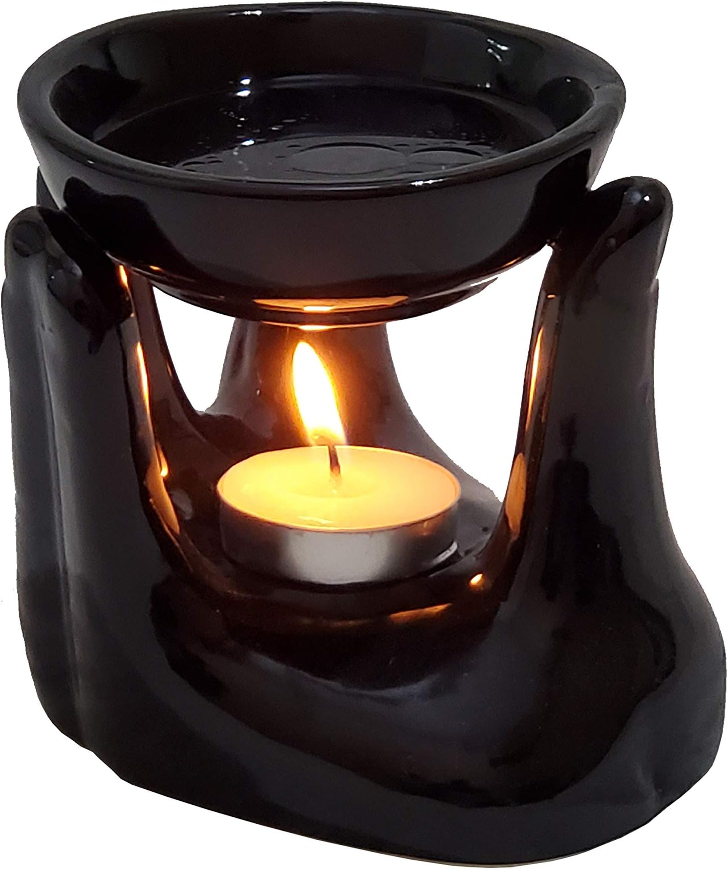 Oil Burner for Home, Office, with 1 Tea Light Candle, Made by Porcelain (Black)