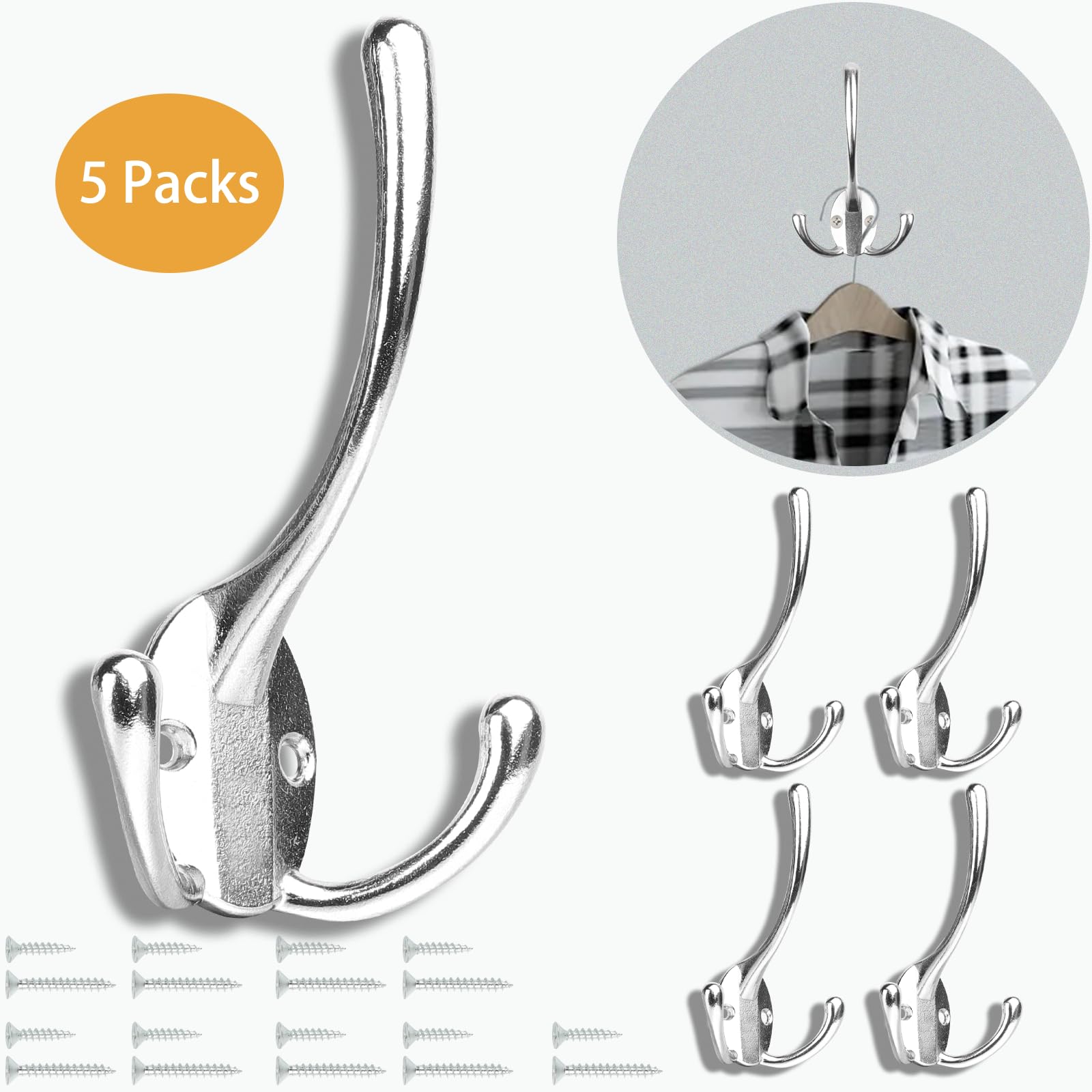 HADWER Wall Mounted Coat Hooks 5 Pack Heavy Duty Black Hardware Robe Hooks Decorative for Single Hanging Coats Towel Cubicle Classroom Kitchen Bath Backpack Hat Hook