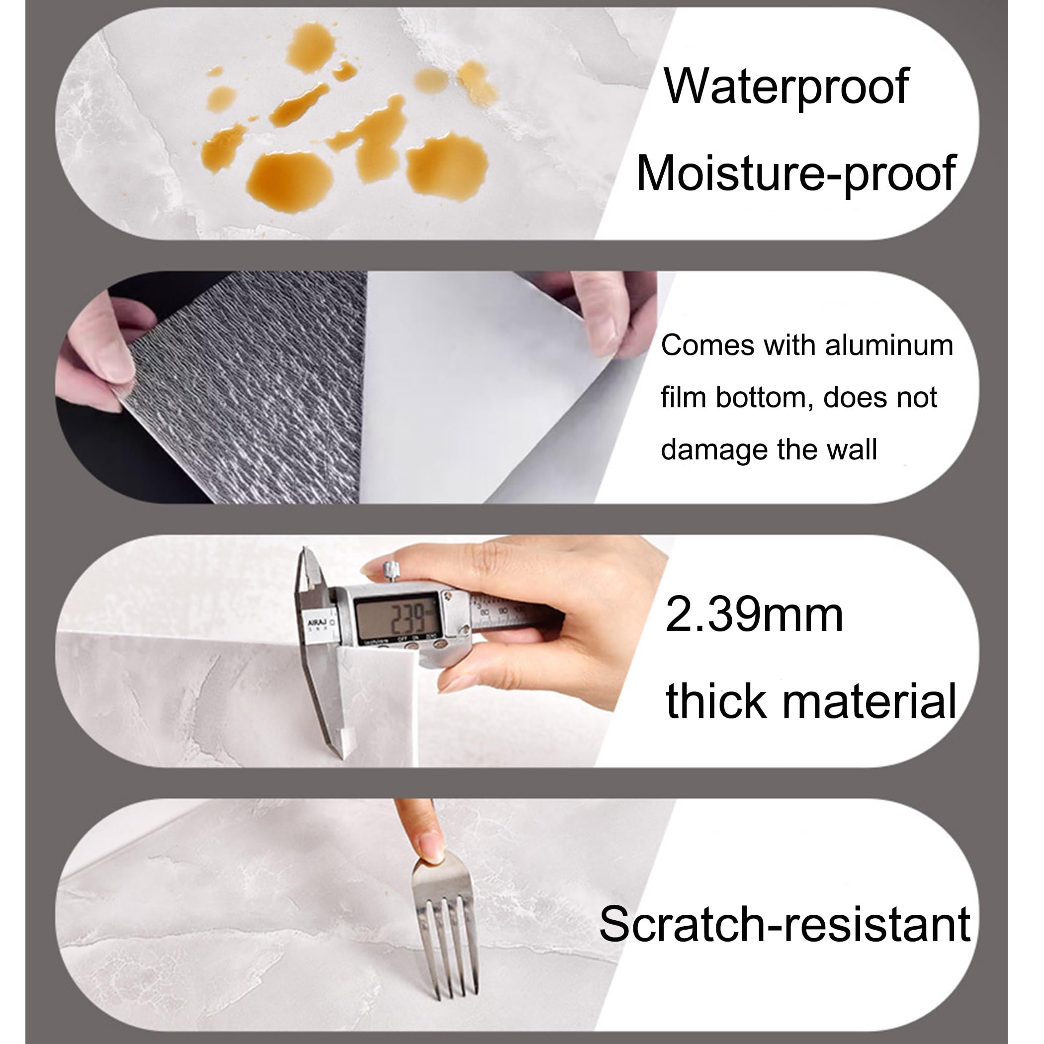Piastrelle Adesive Cucina, 10 pezzi Adesive Pavimento 30x60cm Decorazioni Bagno Adesivi per Piastrelle PVC Autoadesiva Resistente al Calore Impermeabile Decorazione Per La Casa