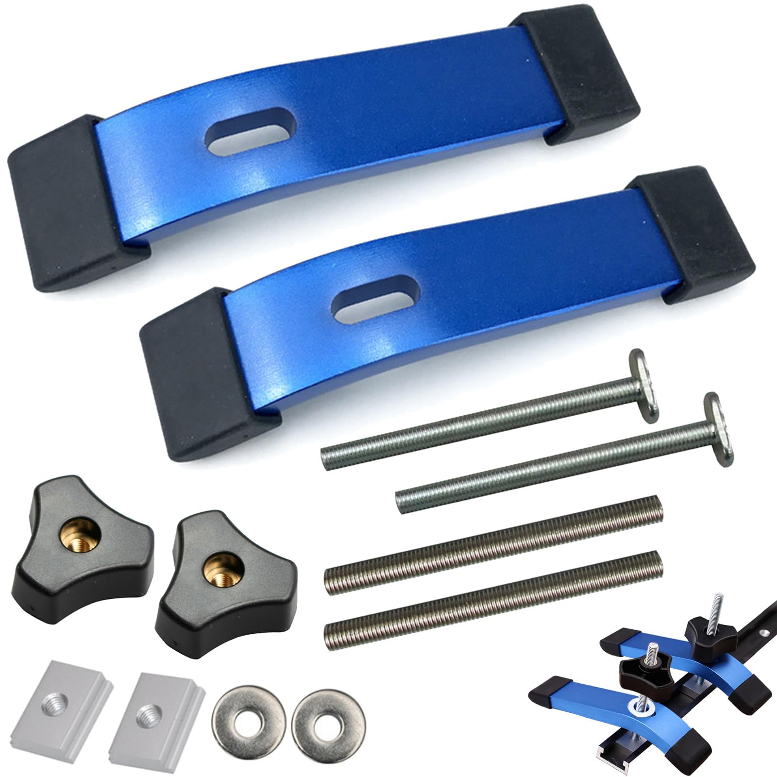 2 Piece Set Track Hold Down Clamp, Quick Acting Fixture with T Bolts & Silder, Aluminum Alloy T-Slot Clamp
