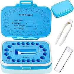 Caixa de dente de bebê, lembrança para crianças, suporte de armazenamento de dentes, organizador de dentes de criança, caixa de fada com recipiente de cabelo fetal de bebê e pinça para manter a