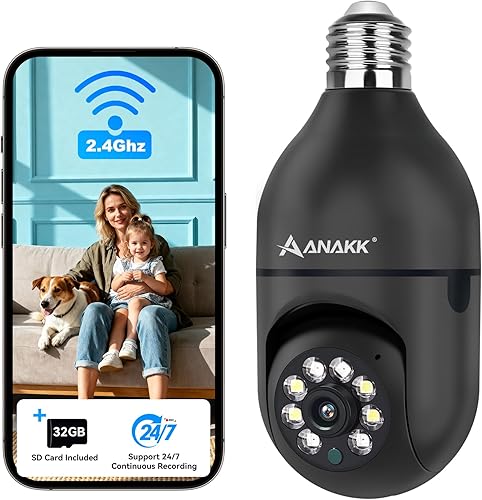 Cámara de seguridad con bombilla de 2.4 GHz con tarjeta SD, cámaras inalámbricas WiFi 2K para exteriores para el hogar y el exterior, cámara