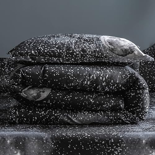 Miniatura 6 de KAFULAN Juego de funda de edredón de universo negro, tamaño Queen, funda de edredón reversible de microfibra suave, cierre de cremallera y lazos en