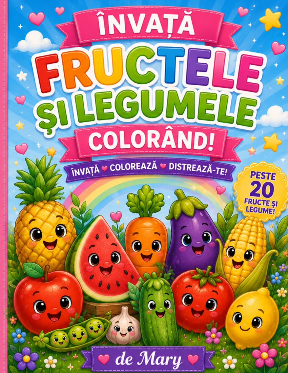 Învață Fructele și Legumele Colorând!: Carte de colorat educativă pentru copii