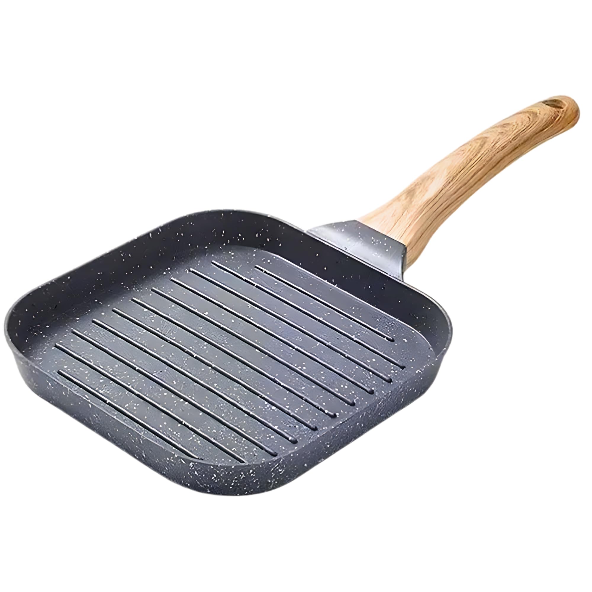 HomeEssentials Non Stick 19cm Grill Pan | Flat Bottom Pan for Gas Stove & Induction Compaitable, Aluminium Body | Ceramic Coated, Roast Pan (Black)