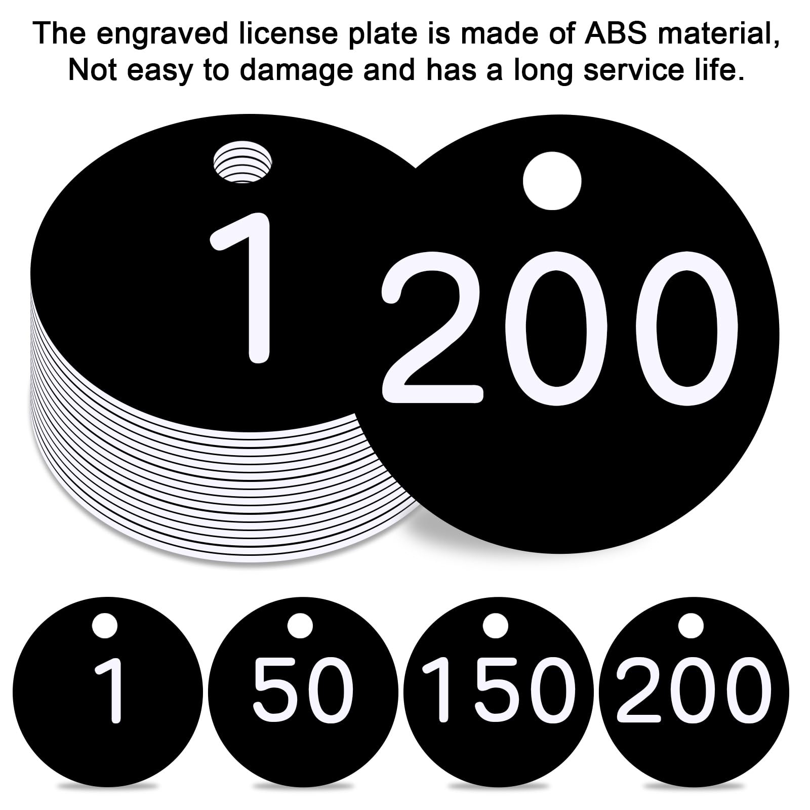 Lot De 200 Plaques Numérotées Rondes En Plastique Noir 1 à 200 - Pour étiquetage, Organisation - Ø35mm