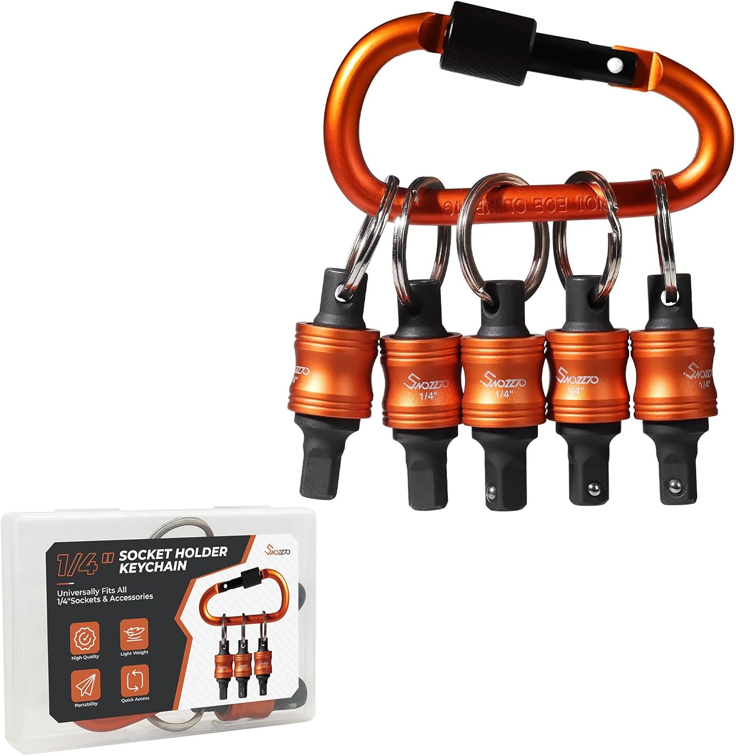 1/4" Socket Holder Keychain 5PCS Set,Heavy-Duty Toolbox,Drive Quick-Release Organizer with Locking Clip,Impact Wrench Accessories for Lineman,Electricians,Construction Crews & Industrial Pros