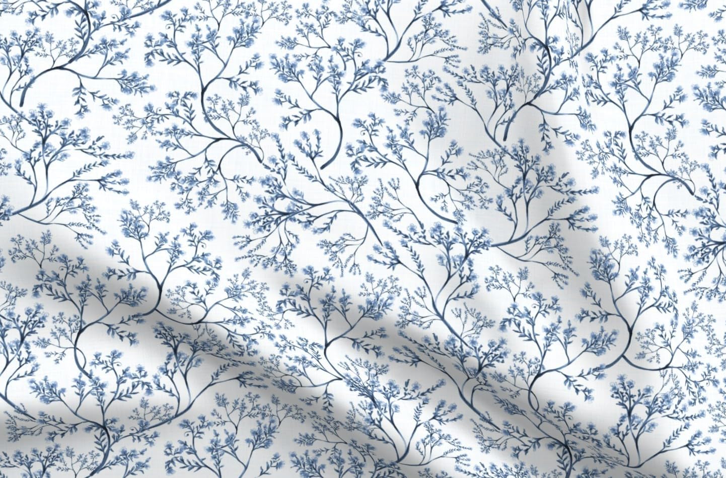 Spoonflower Fabric - Grandmillennial Floral Garden Blue and White Chinoiserie Traditional Printed on Petal Cotton Fabric Fat Quarter - Sewing Quilting Apparel Crafts Decor