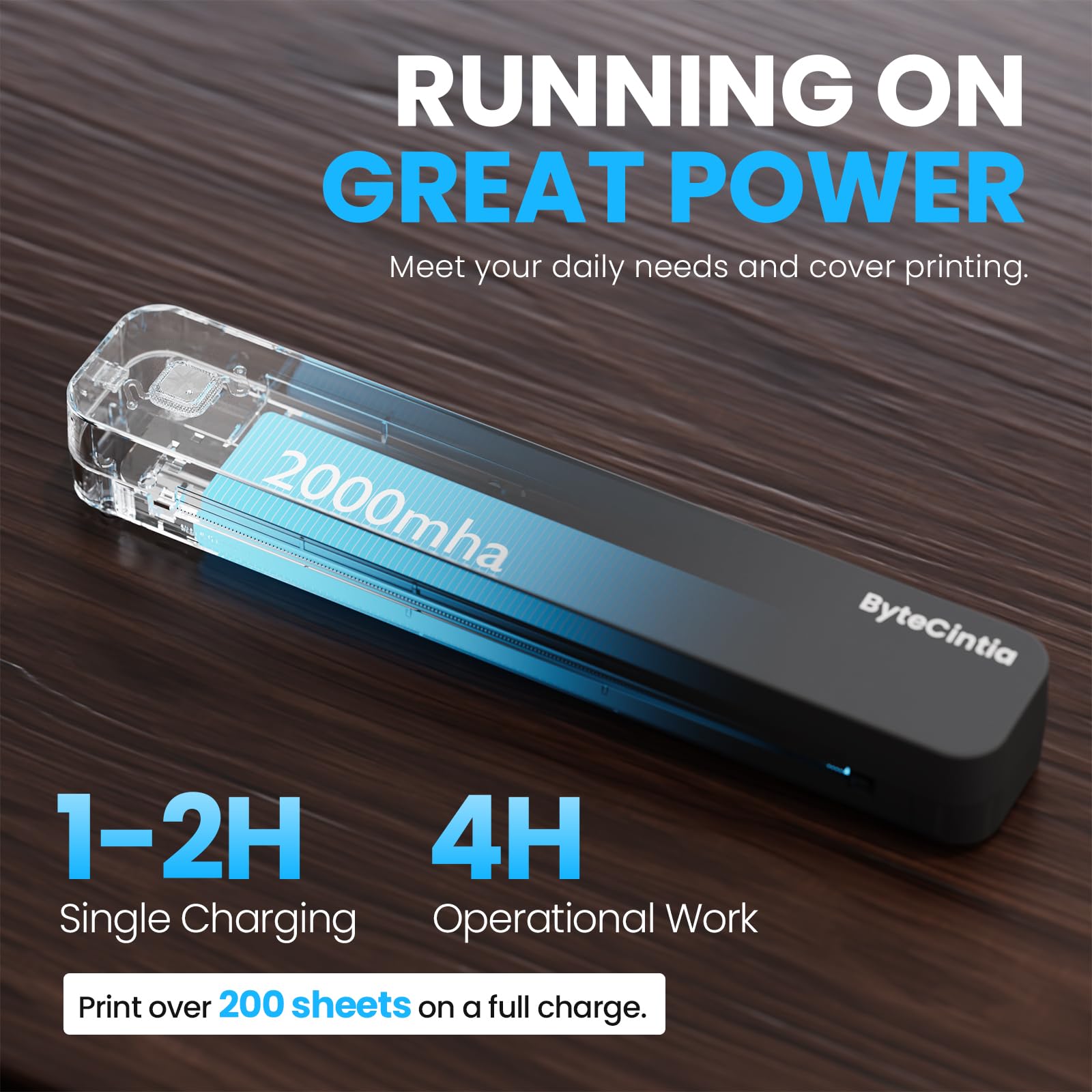 ByteCintia C80 Stampante Portatile A4,Stampante Termica Portatile compatibile con formato A4, stampante senza inchiostro compatibile con Android e iOS e laptop per ufficio, auto e casa (Nero)