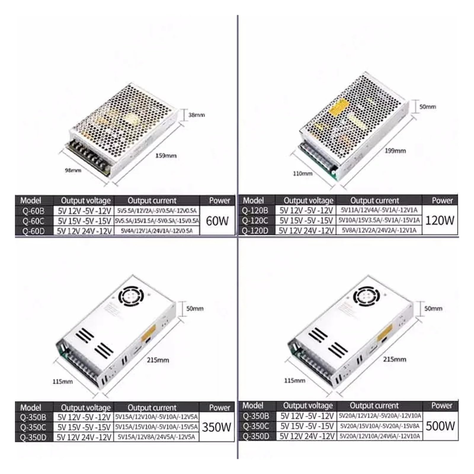 Schaltnetzteil 60W, 120W, 350W, 500W, AC/DC, 5V, 12V, 24V, 5V, 12V, 100-120V/200-240V, 1 Stück (C(5V 15V -5V -15V), 60W)