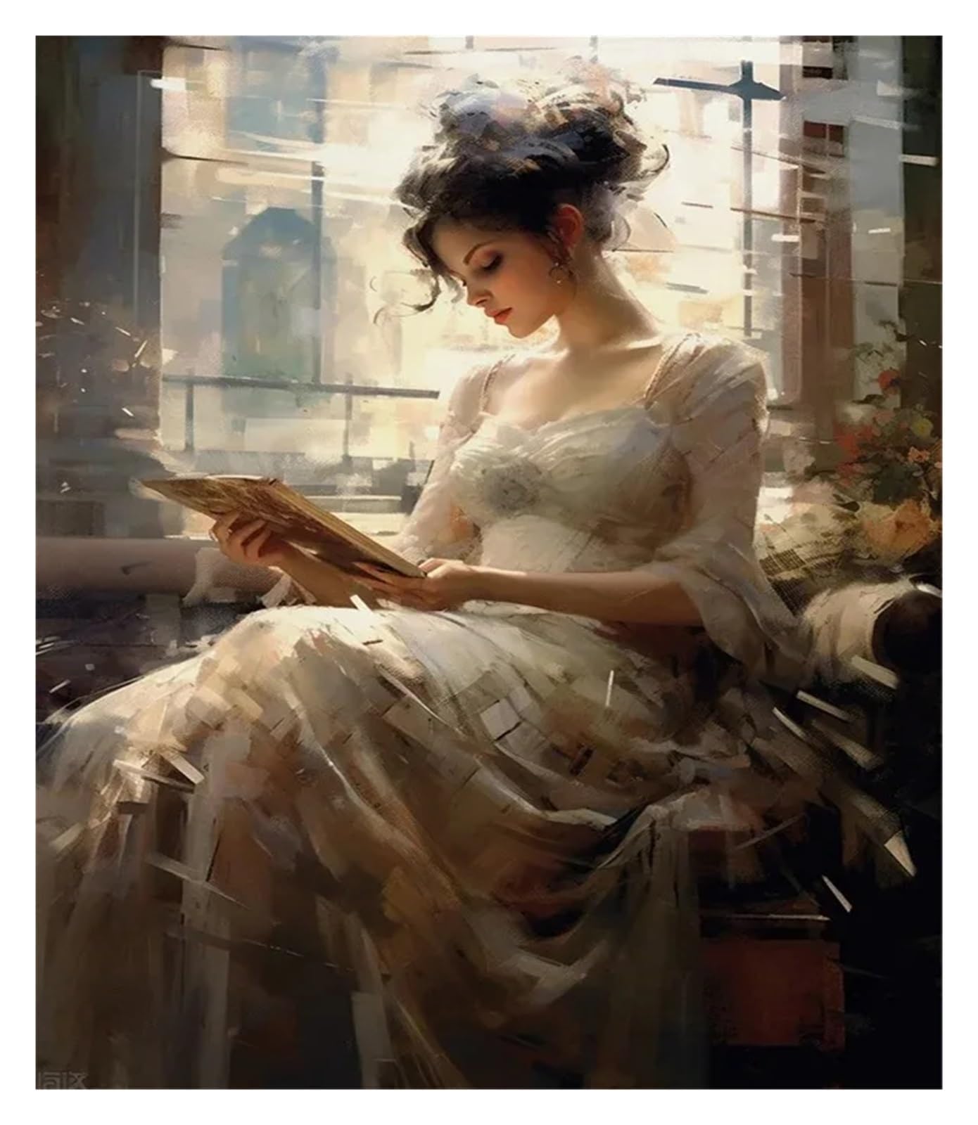Cuadro de lienzo retro con impresión de pintura al óleo de dama leyendo para interiores