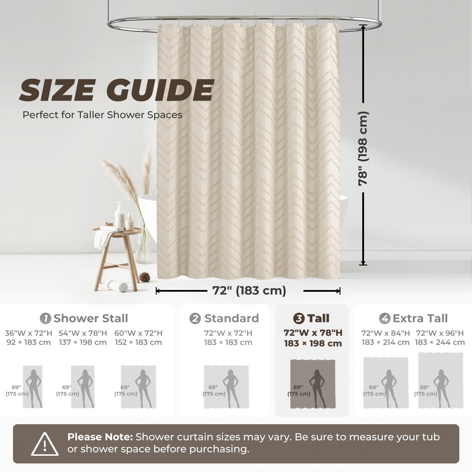 Cortina De Ducha Bohemia De 150x180cm Con Cortina De Ducha Con Borlas, Cortina De Ducha De Tela A Rayas Rústica Resistente (Beige) | Leroy Merlin
