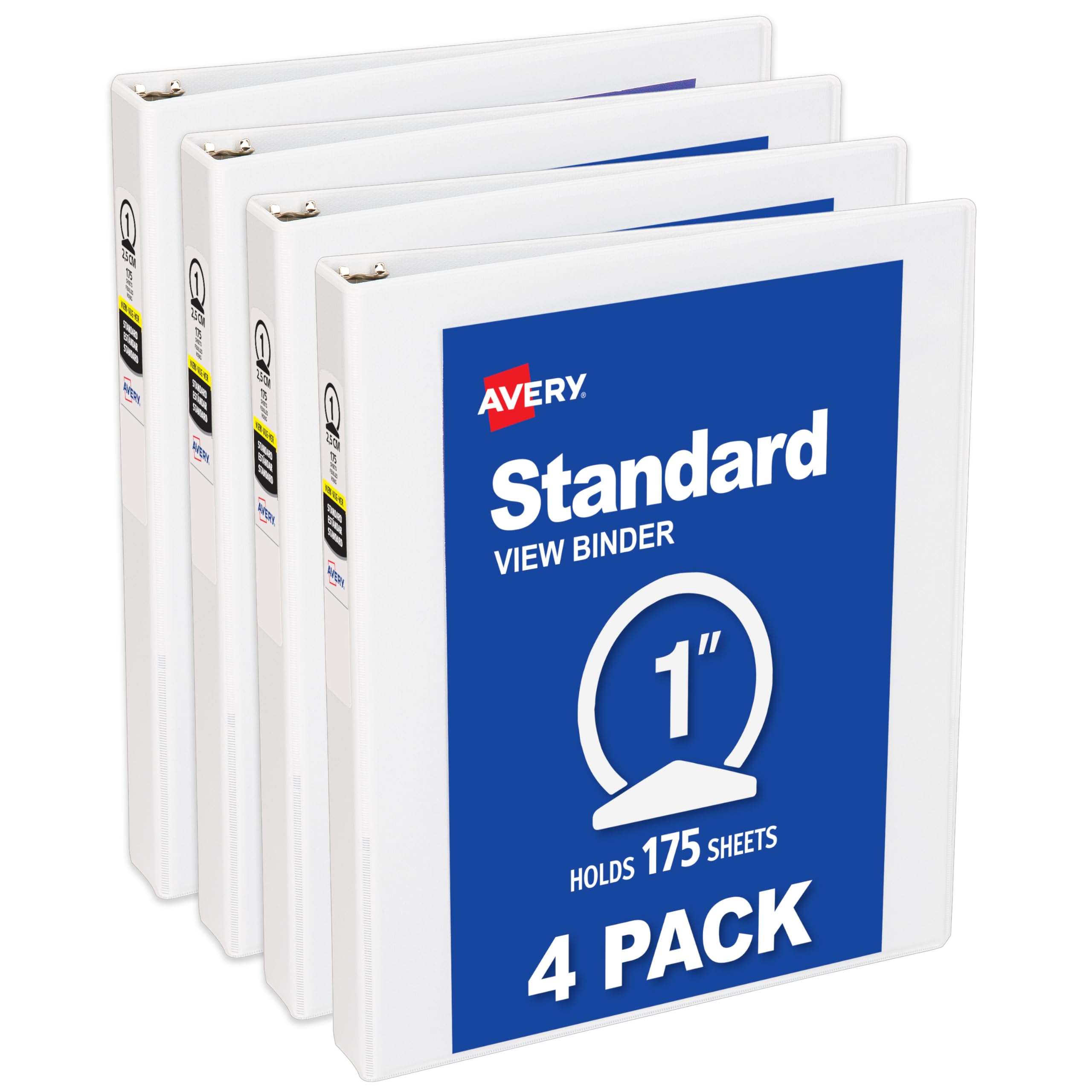 Avery Economy View 3 Ring Binders, Homeschool Supplies, Home Organization, 1" Round Rings, 4 White Binders (05711)