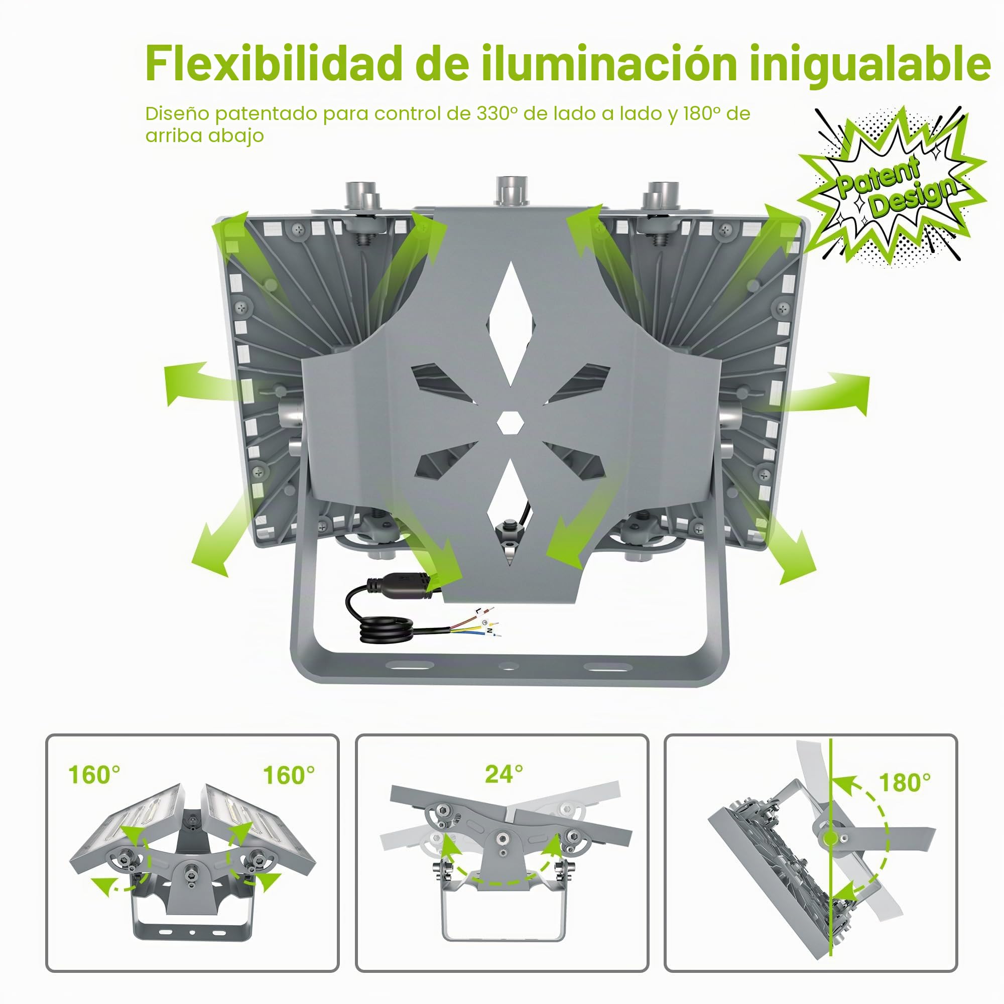 Luz de Inundación de 100W LED, 9000 LM, Reflector de Seguridad 5000 K (Luz Blanca del Día), Foco Ajustable de para Granero, jardín, Patio, Garaje