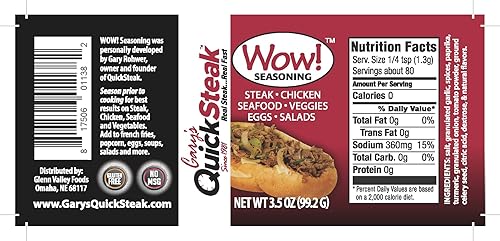 Gary's QuickSteak Wow! Seasoning - Sin gluten, sin MSG, añade sabor a carne de res, aves, sopa, sándwiches, papas fritas, palomitas de maíz y más,