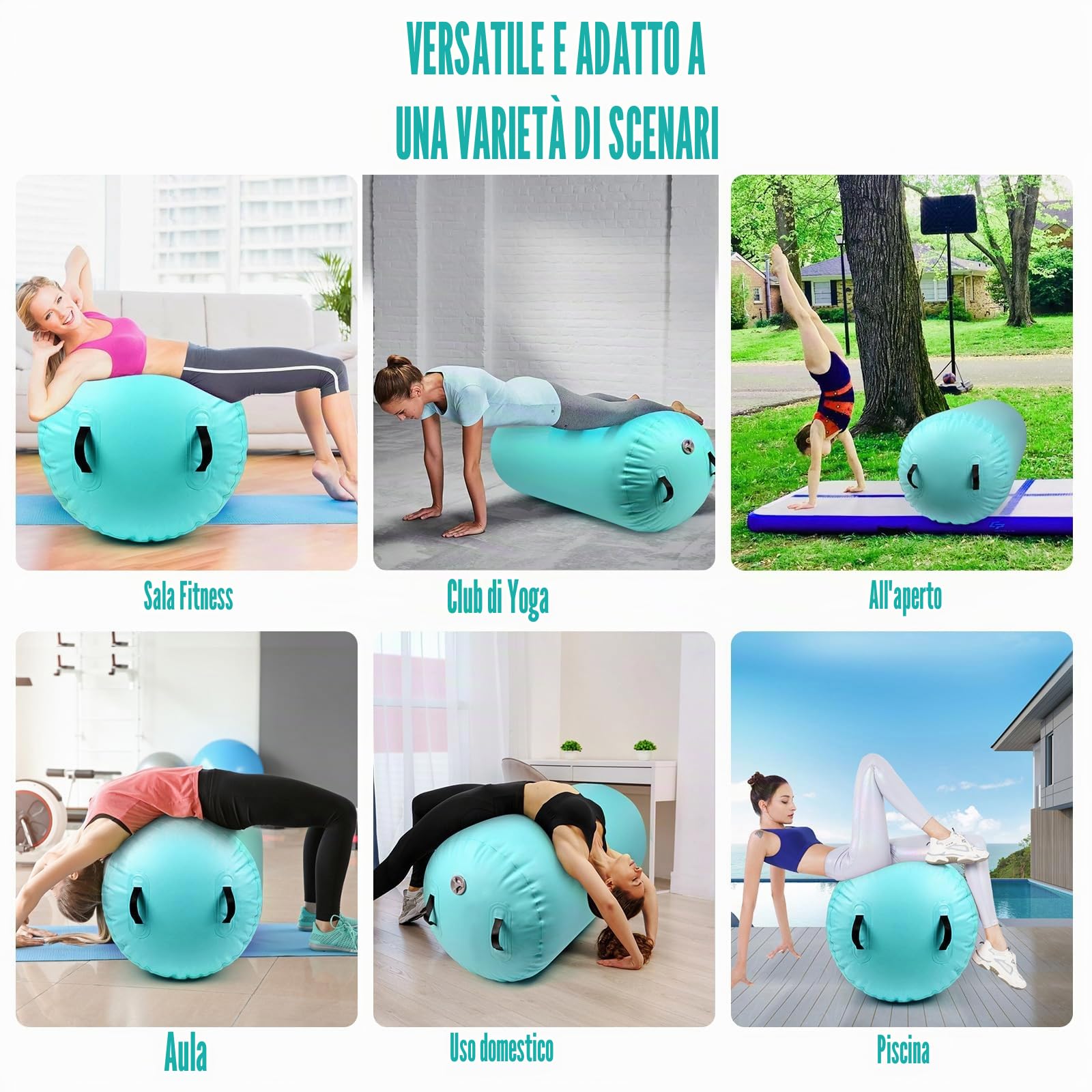 Diealles Shine Air Roll, 100x60cm Rullo ad Aria Gonfiabile Rotondo, Rotolo Gonfiabile con Pompa Elettrica e Borsa per il Trasporto, Air Barrel Gymnastics Roller per Allenamento Fitness Yoga