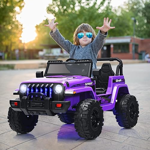 Miniatura 56 de OLAKIDS Camión de paseo para niños, vehículo eléctrico de 12 V con control remoto, automóvil para niños pequeños a batería con música, bocina, 3