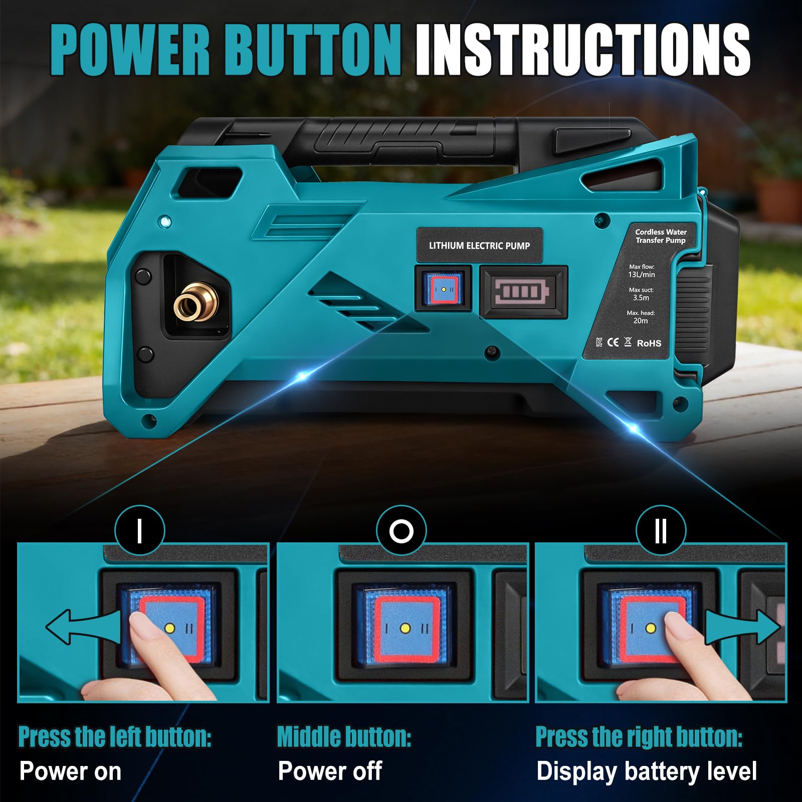 Pompa dell'acqua compatibile con batteria Makita da 18 V, senza fili, pompa elettrica autoadescante per casa, piscina, camper, giardino, vasca idromassaggio, stagno acquario (senza batteria)