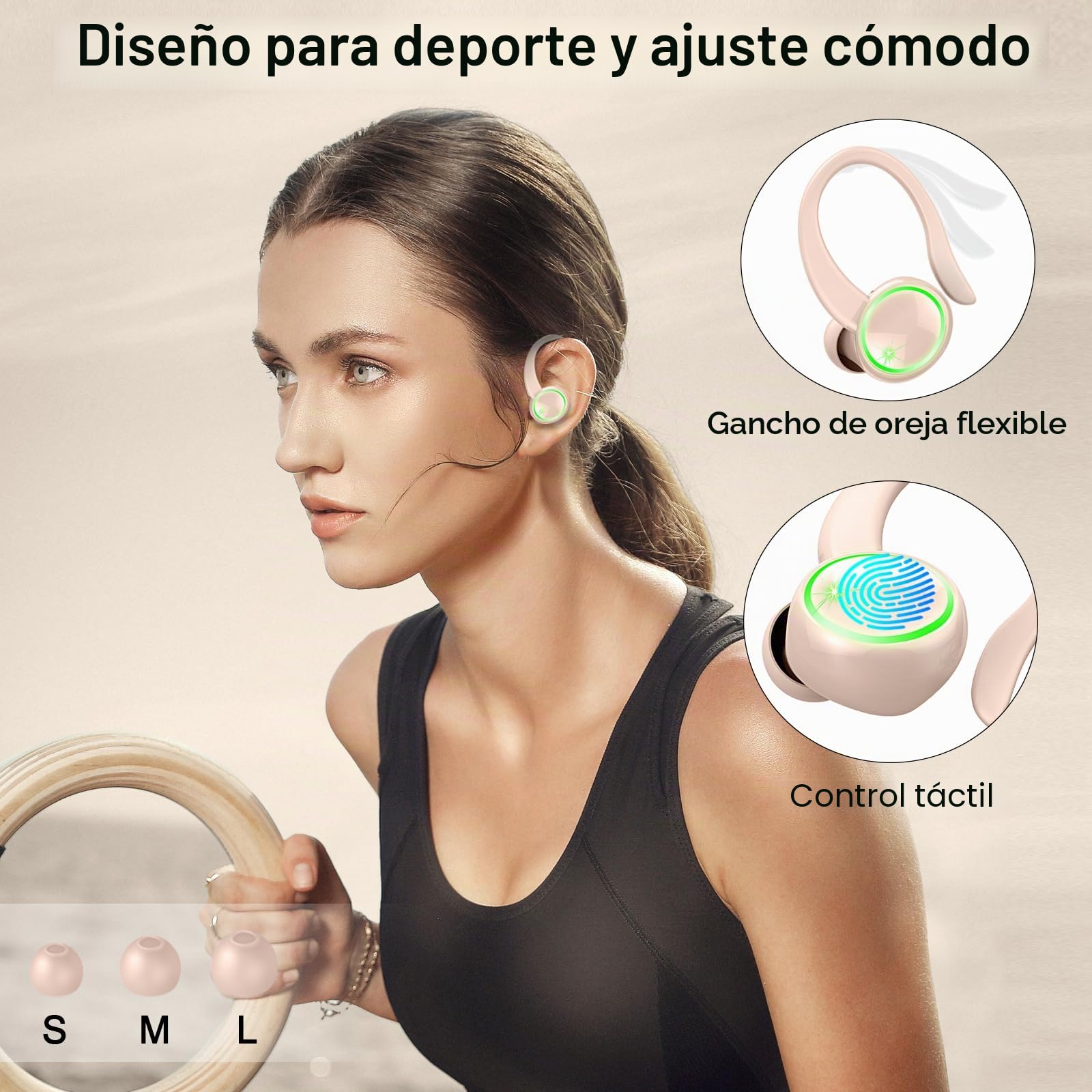 Rolosar Auriculares inalámbricos Deportivos, Auriculares Bluetooth 5.4 HiFi Estéreo con 4 HD Mic, 50H Cascos Inalambricos con Cancelacion Ruido ENC