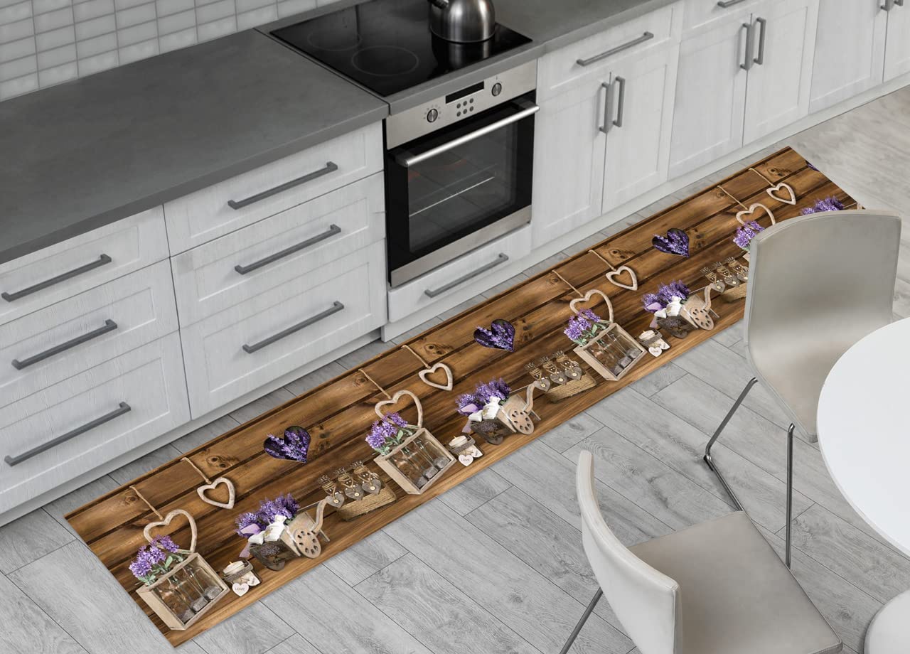 BIANCHERIAWEB Tappeto Passatoia Cucina Antiscivolo Stampa Digitale Dis. Lavanda Cuor Carretto 50x230 Lavanda