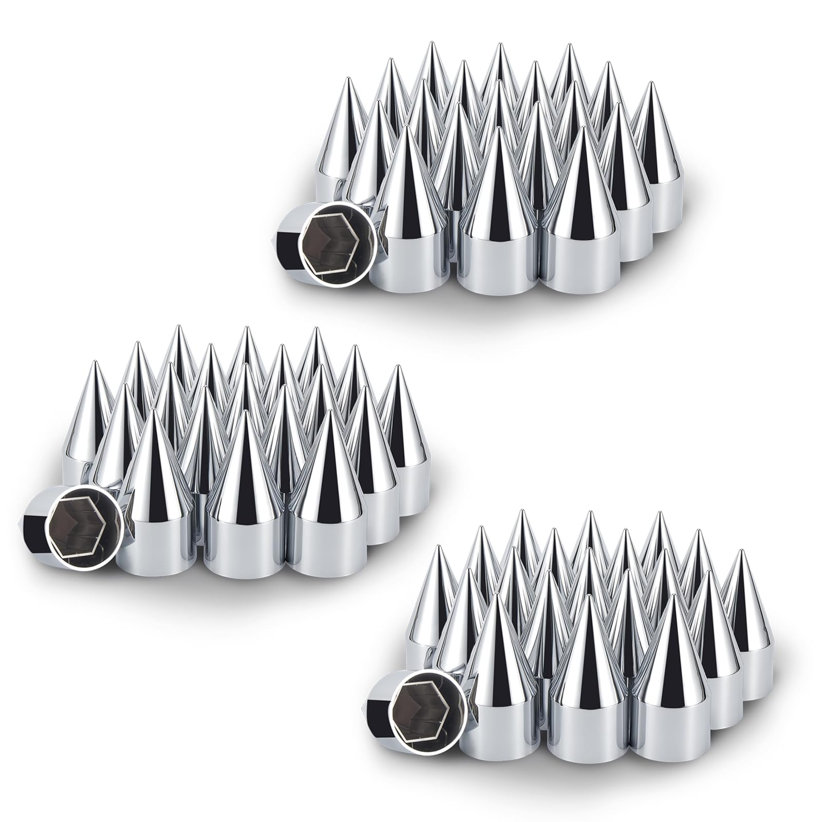 Photo 1 of Yorovent 33mm x 4 1/4” Spike Lug Nut Covers,Push-On Nut Cover Caps Abs Plastic with Chrome Complete,Anti-Rust for Semi Trucks (40 Pack)