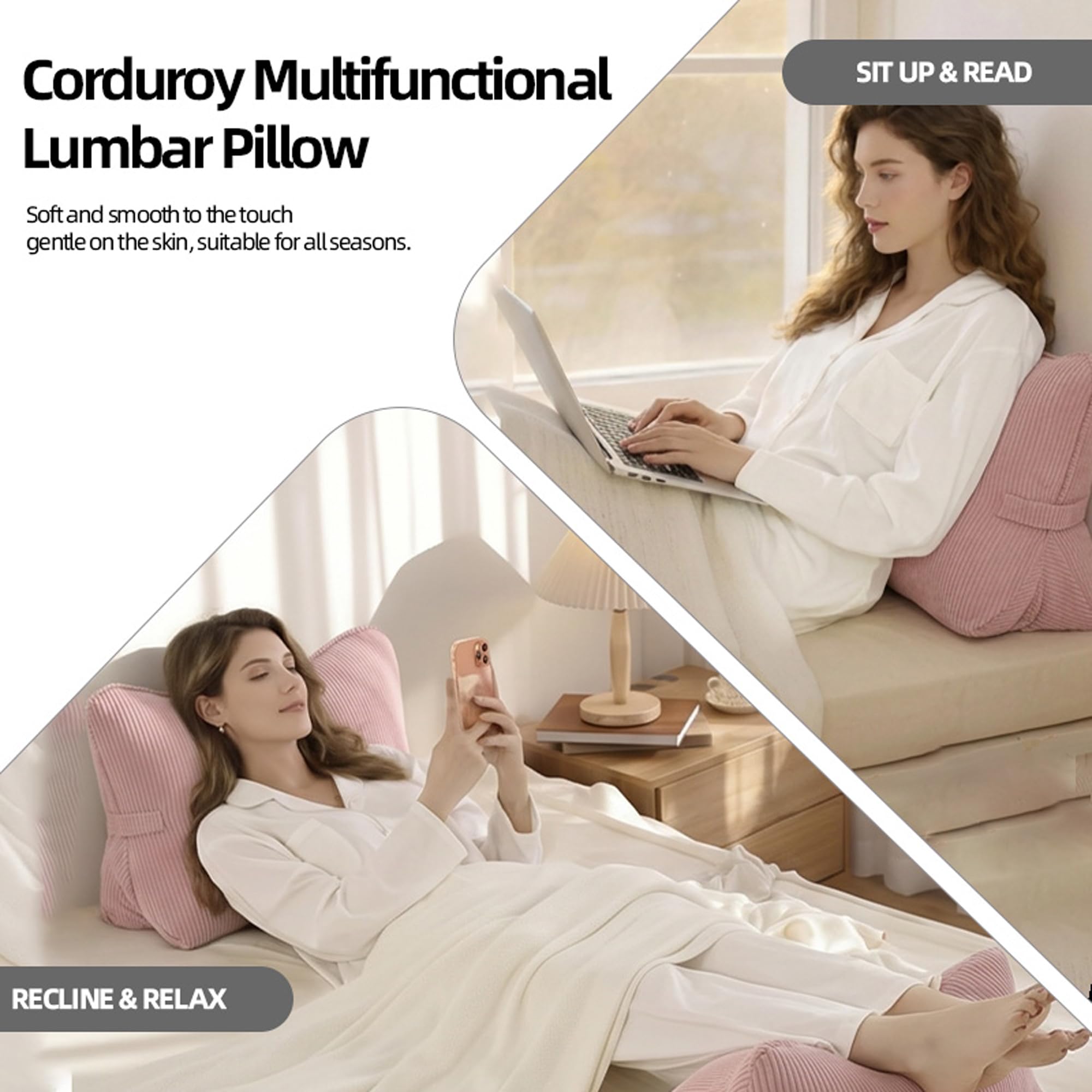 LIANSHANGNI Reading Pillows for Bed,Lumbar Support Back Pillow for Couch, Pink, Standard - Image 6
