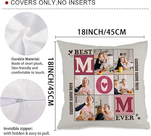 Miniatura 3 de Personalized Cushion Cover with 6 Photos and Words for Mom, Soft Throw Pillow Serving as a Lovely Gift for Anniversaries Mothers Day or Christmas