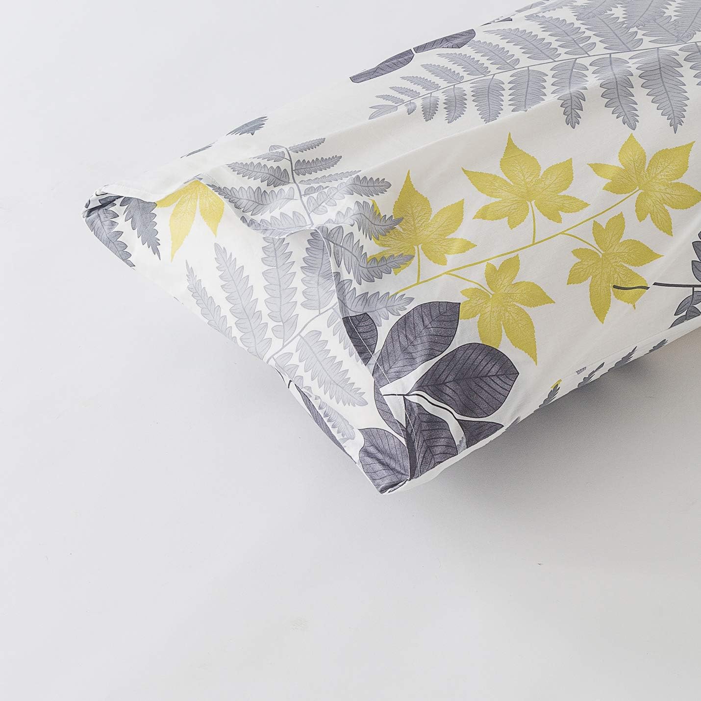 Bеѕt Dеаl Prоduсt YuHeGuoJi Duvet Cover Set 100% Cotton King Size Botanical Bedding 3 Piece Set 1 Grey Yellow Leaves Plants Print Duvet Cover with Zipper Ties 2 Pillowcases Hotel Quality Soft Breathable Comfortable