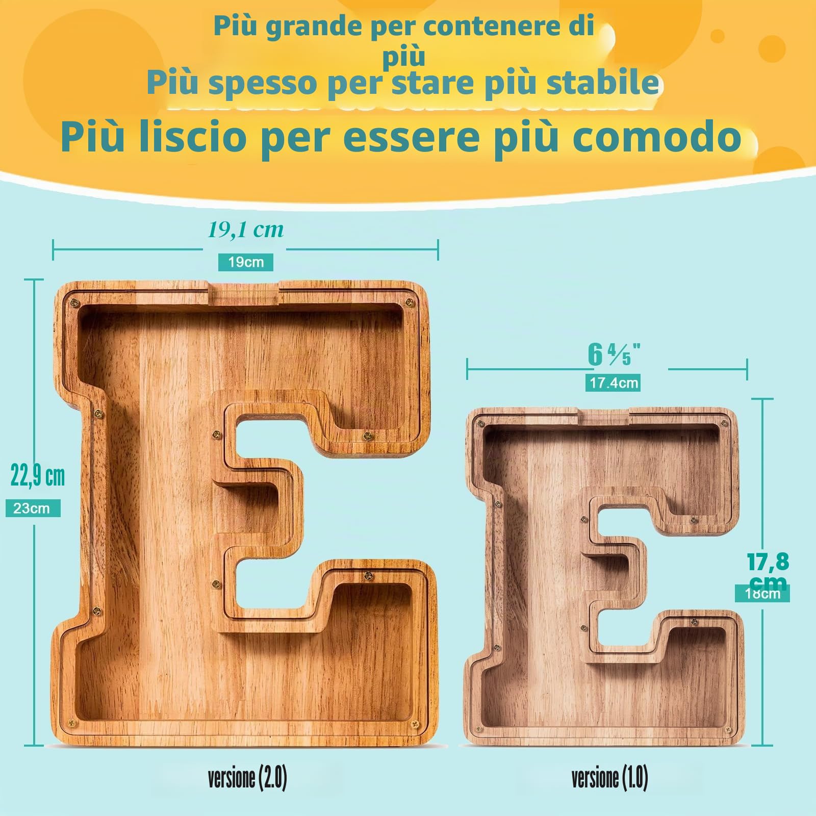 Summidate Salvadanaio Legno Bambini, Porcellino Salvadanaio Trasparente Lettera A-Z, Regalo Educativo Compleanno e Battesimo Personalizzabile con Adesivi per Ragazzi e Ragazze